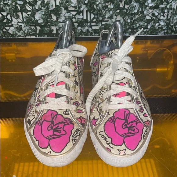 Coach Pink and Tan Patterned Sneakers - Picture 6 of 9